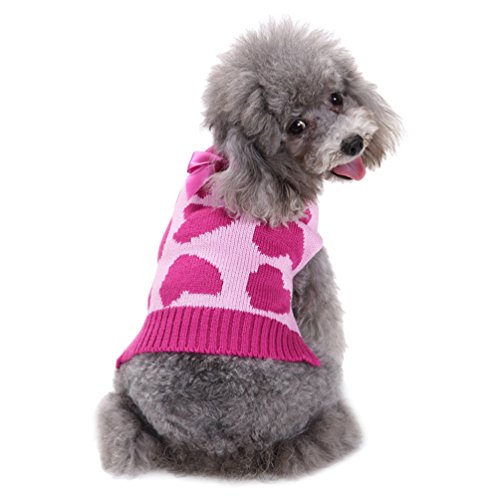 LvRao Klein Hunde Katzen Strickpullover Pulllover Sweater Süßes Herz Gedruckt Ärmellos Hund Haustierkleidung mit Bowknot (Rose, XS) von LvRao