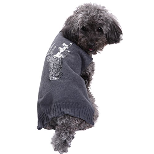 LvRao Niedlich Weich Weihnachten Halloween Gedruckt Haustier Welpe Hund Sweater Jumper Mantel (Grau Rentier, 2XL) von LvRao