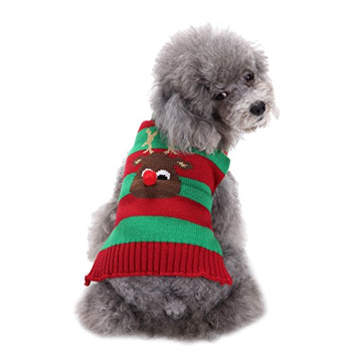 LvRao Welpe Hund Katze Strickpullover Sweater Doggie Rollkragen Jumper Weihnachten Rentier Haustier Kostüm Mantel (Rot Grün, 2XL) von LvRao