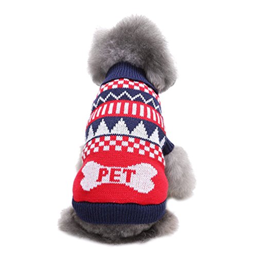 LvRao Welpe Hund Katze Strickpullover Sweater Niedlich Jumper Haustier Weihnachten Kostüm Mantel (Blau Santa, L) von LvRao
