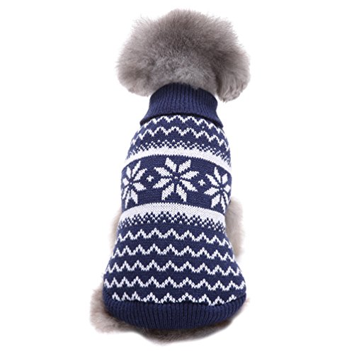 LvRao Welpe Hund Katze Strickpullover Sweater Niedlich Jumper Haustier Weihnachten Kostüm Mantel (Blau Schneeflocke, M) von LvRao