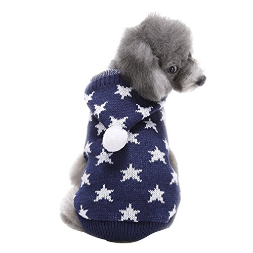 LvRao Welpe Hund Katze Strickpullover Sweater Niedlich Jumper Haustier Weihnachten Kostüm Mantel (Blau Stern, M) von LvRao