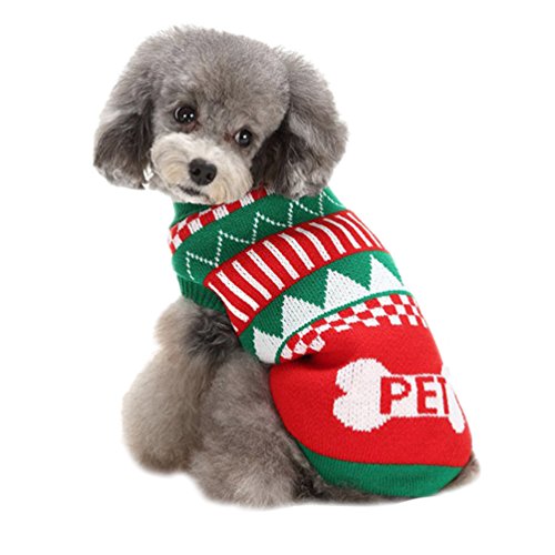 LvRao Welpe Hund Katze Strickpullover Sweater Niedlich Jumper Haustier Weihnachten Kostüm Mantel (Grün, L) von LvRao