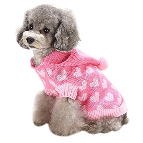 LvRao Welpe Hund Katze Strickpullover Sweater Niedlich Jumper Haustier Weihnachten Kostüm Mantel (Pink Herz, L) von LvRao