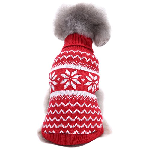 LvRao Welpe Hund Katze Strickpullover Sweater Niedlich Jumper Haustier Weihnachten Kostüm Mantel (Rot Schneeflocke, XL) von LvRao
