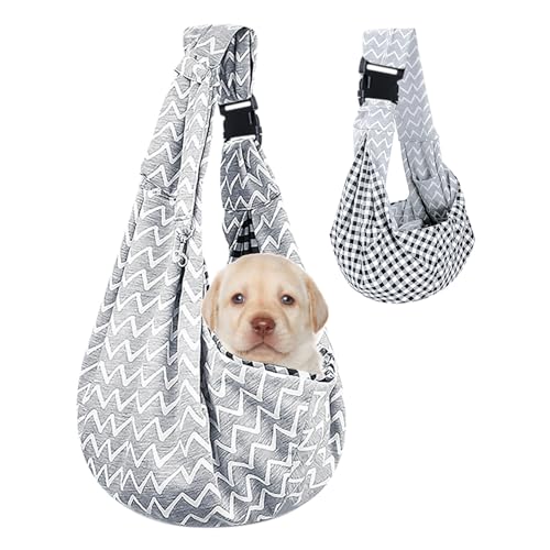 Lvjkes Tragetasche Hund, Faltbar Hunde Tragetasche, Einstellbar Hohe Kapazität Hundetragetasche, One-Shoulder, Cross-Body, Tragbar für den Außenbereich für kleine Katzen und Hunde (Gewellt Grau) von Lvjkes