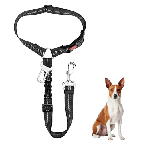 Lxtness Hundegurt fürs Auto, Verstellbarer Anschnallgurt Hund Auto mit Kopfstütze, Universalschnalle und einstellbarem, Elastischer Hunde Anschnallgurt für Kleine Hunde, Mittelgroße Welpen-schwa von Lxtness