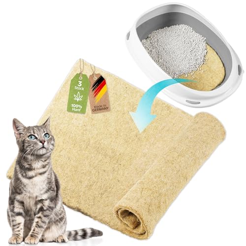 CleanCat Hanfmatte - Katzenstreu Ersatz HANF | Geruchsneutralisierend Katzenklo | Bio Katzenmatte staubfrei für Katzentoilette | Katzenstreumatte zuschneidbar | Katzenklomatte Natur (5mm, 3er Set) von Lycce