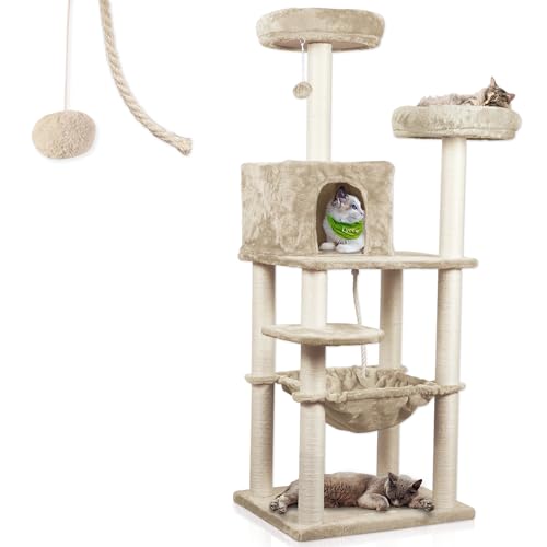 Lycce Kratzbaum groß Royal 145 cm hoch mehrstöckiger Katzenbaum inkl. 10 Kratzsäulen mit vollständiger Sisalumwicklung, Höhle, Hängematte, 4 Plattformen, Plüschball, beige, sehr stabil, platzsparend Lycce Kratzbaum groß Royal 145 cm hoch mehrstöckiger Katzenbaum inkl. 10 Kratzsäulen mit vollständiger Sisalumwicklung, Höhle, Hängematte, 4 Plattformen, Plüschball, beige, sehr stabil, platzsparend von Lycce