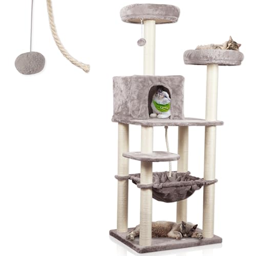 Lycce Kratzbaum groß Royal 145 cm hoch mehrstöckiger Katzenbaum inkl. 10 Kratzsäulen mit vollständiger Sisalumwicklung, Höhle, Hängematte, 4 Plattformen, Plüschball, grau, sehr stabil, platzsparend Lycce Kratzbaum groß Royal 145 cm hoch mehrstöckiger Katzenbaum inkl. 10 Kratzsäulen mit vollständiger Sisalumwicklung, Höhle, Hängematte, 4 Plattformen, Plüschball, grau, sehr stabil, platzsparend von Lycce