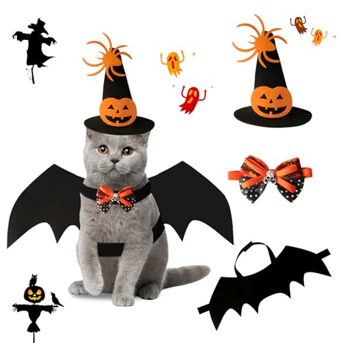 Lyneun Halloween Haustier Kostüm, Fledermausflügel Hund mit Hut Schleife, Einstellbar Katze Fledermaus Kostüm, Haustiere Cosplay Kostüm, Hunde Halloween Kostüm, Halloween Costume für Katzen Hunde (M) von Lyneun
