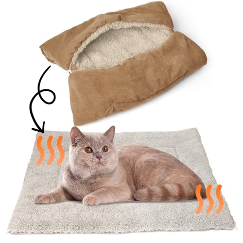 Lyneun Katzenbett Flauschig, Katzenkissen Waschbar 80x60cm, 4 in 1 Faltbare Katzendecke für Katzen, Cat Bed für kleine mittlere Hunde und Katzen von Lyneun