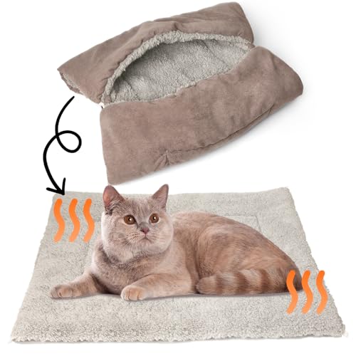 Lyneun Katzenbett Flauschig, Katzenkissen Waschbar 80x60cm, 4 in 1 Faltbare Katzendecke für Katzen, Cat Bed für kleine mittlere Hunde und Katzen von Lyneun