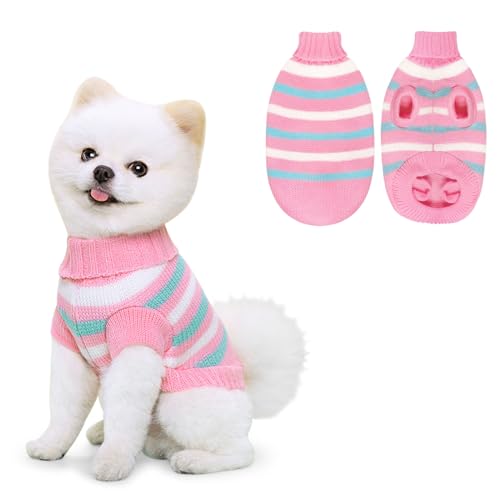 Lyneun Hundepullover, Gestrickt Hunde Pullover Kleine Hund, Warm Pullover für Hunde, Gestreifter hundepulli, Bequem und Weich Winter Welpenpullover für Kleine Hunde und Katzen (Rosa, L) von Lyneun