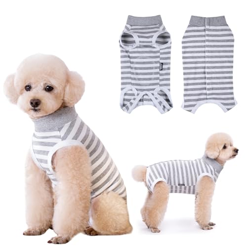 Lyneun Weiche Hundebody Nach Op, Hundebody Nach Kastration Rüde Hündinnen, Atmungsaktiv Hunde Einteiler Erholungsanzug für Haarausfall, Allergien, Anti-Lecken, Wundschutz,Kegel-Alternative (Grau, L) von Lyneun