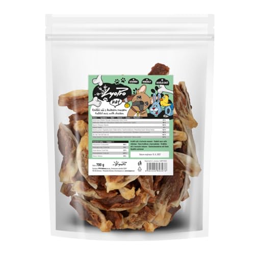 LyoPro Kaninchenohren mit Hühnchenfleisch 700 g | Snack für Hunde und Katzen | 57% Hühnchenfleisch + 25% Kaninchenohren | Gesunde Belohnung | Ergänzungsfutter (700 g, Kaninchenohren mit Huhn) von Lyopro
