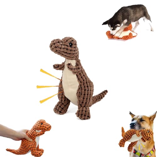 Neue Unzerstörbare Robuste Dino,hundespielzeug Unzerstörbar Dino,interaktives Hundespielzeug Plüsch,Hundespielzeug Quietschend,Langlebiges Plüsch-Kauspielzeug Für Große Welpen Und Kleine-Brown||25cm von Lyoveu