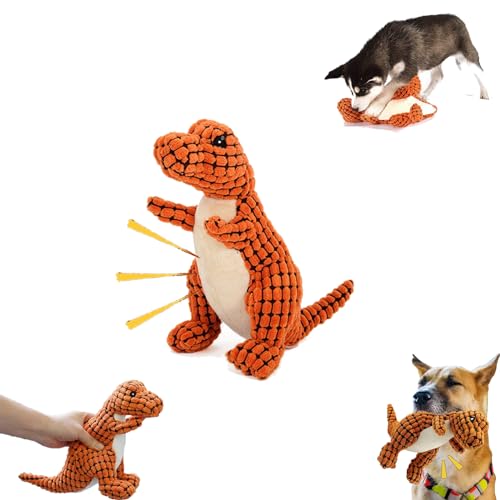 Neue Unzerstörbare Robuste Dino,hundespielzeug Unzerstörbar Dino,interaktives Hundespielzeug Plüsch,Hundespielzeug Quietschend,Langlebiges Plüsch-Kauspielzeug Für Große Welpen Und Kleine-Orange||35cm von Lyoveu