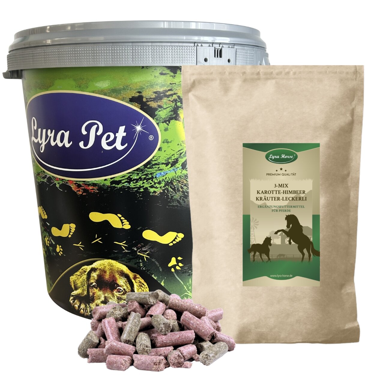 5 kg Lyra Horse® Karotte-Himbeer-Kräuter Leckerli in 30 L Tonne von Lyra Horse