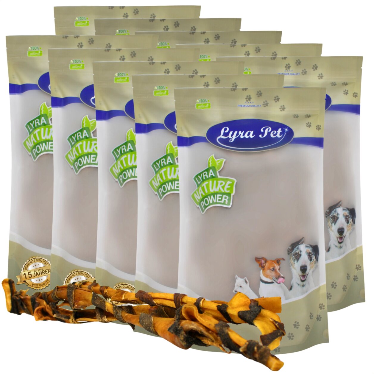 10 Stk. Lyra Pet® XXL Rinderkopfhautstangen mit Pansen ca. 70 cm von Lyra Pet GmbH