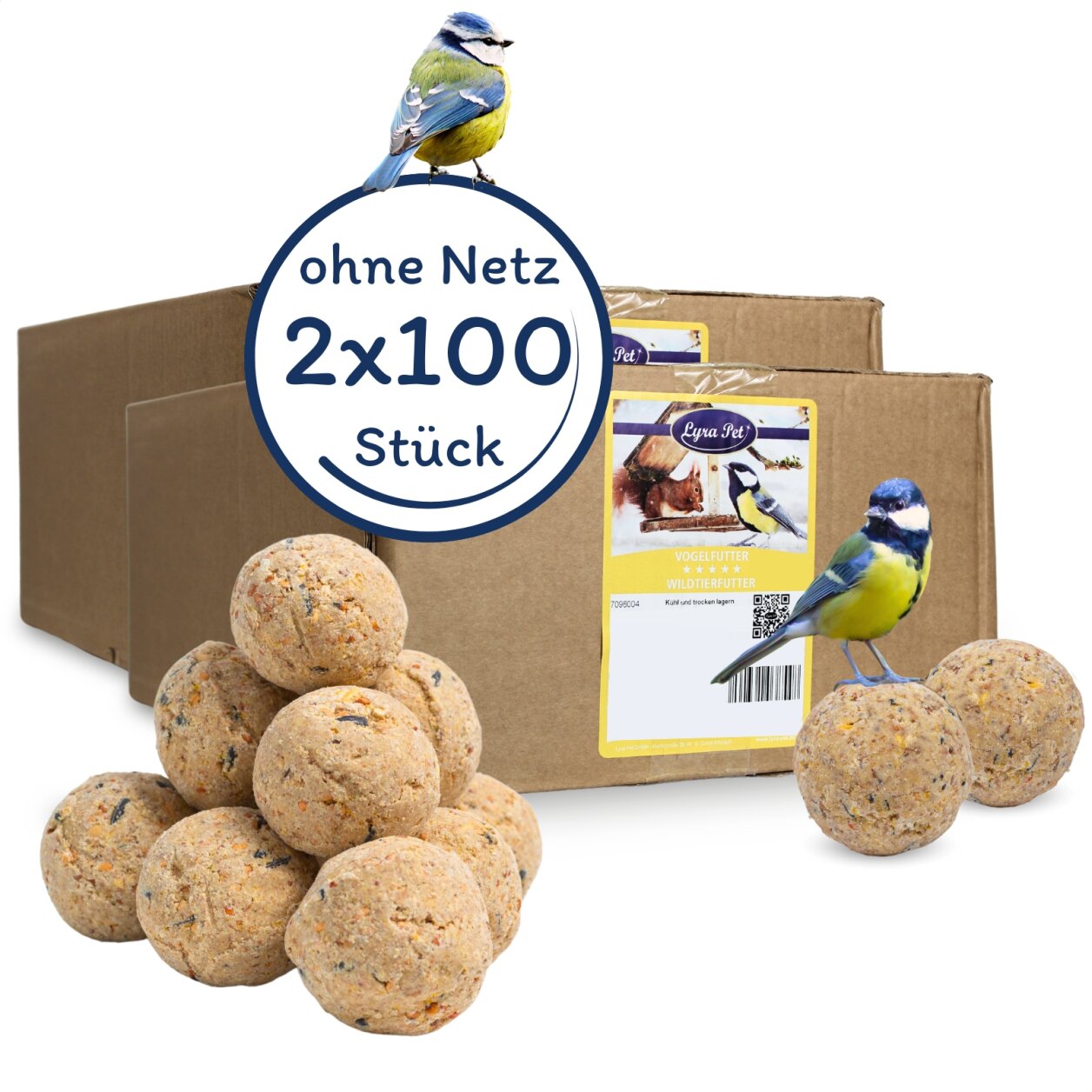 2 x 100 Stk. Lyra Pet® Meisenknödel Basic ohne Netz à 90 g = 18 kg von Lyra Pet GmbH
