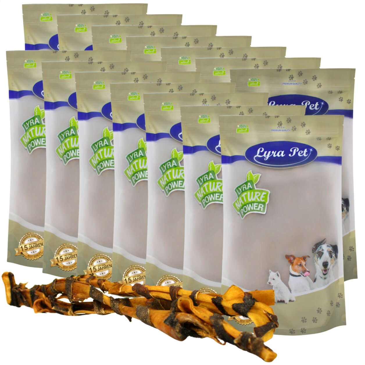 20 Stk. Lyra Pet® XXL Rinderkopfhautstangen mit Pansen ca. 70 cm von Lyra Pet GmbH