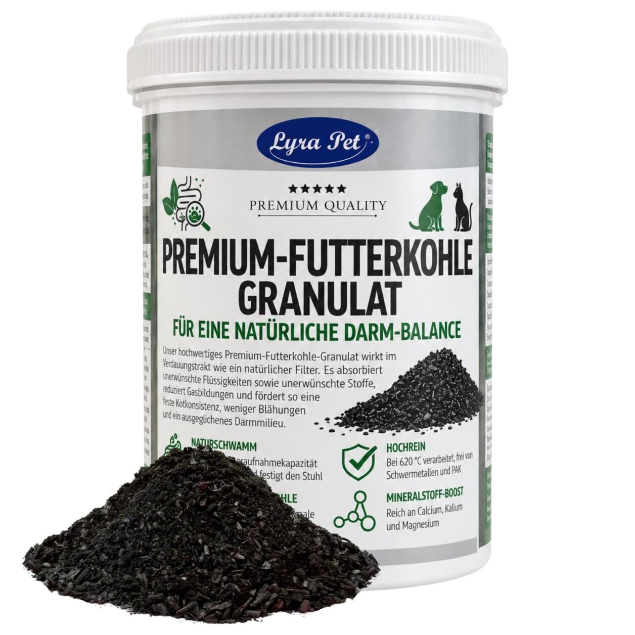 250 g Lyra Pet® Premium-Futterkohle Pflanzenkohle Granulat für Hunde & Katzen von Lyra Pet GmbH