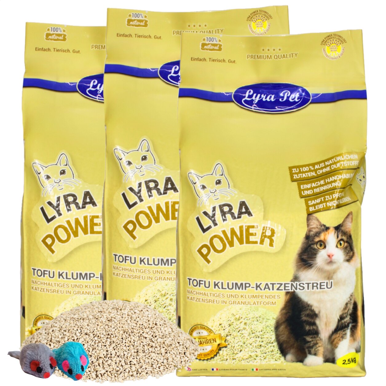 7,5 kg Lyra Pet® Tofu Katzenstreu klumpend + 2 Mäuse von Lyra Pet GmbH