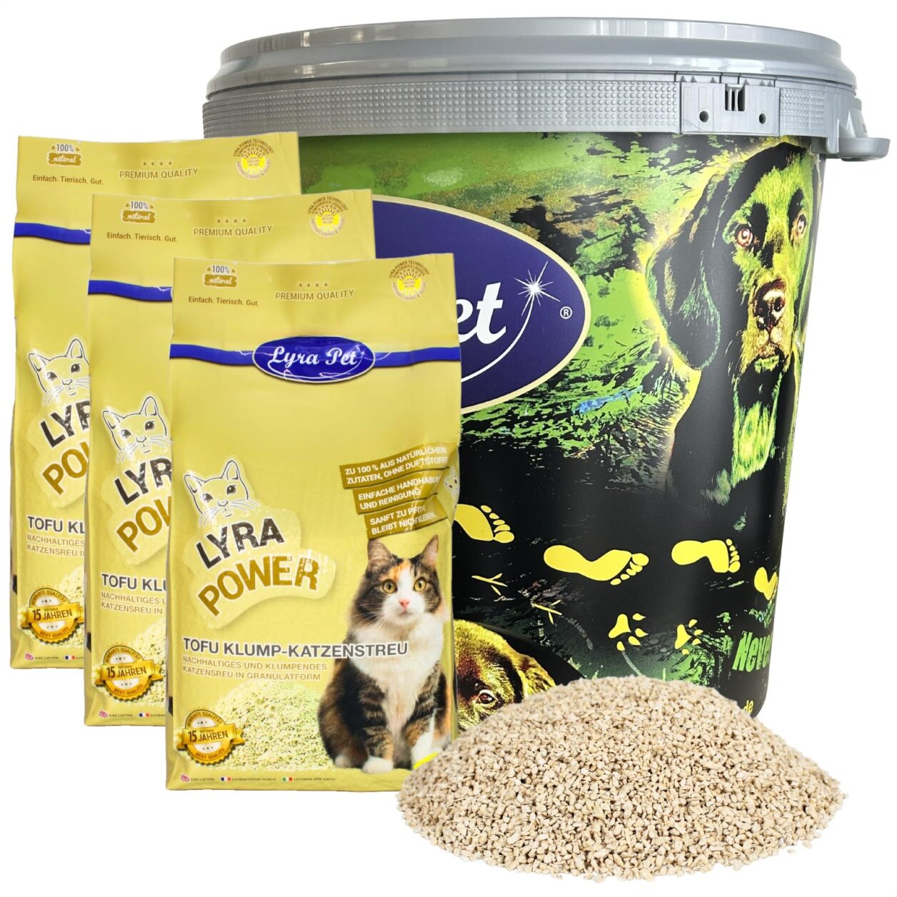 7,5 kg Lyra Pet® Tofu Katzenstreu klumpend in 30 L Tonne von Lyra Pet GmbH