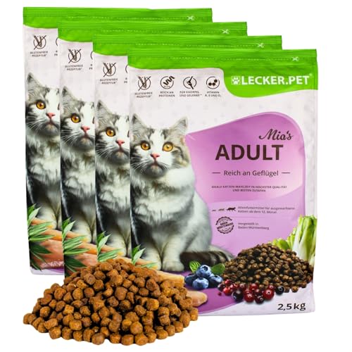 Lecker.Pet® | 10 kg Mia's Adult Herzhaftes Geflügel Katzen Trockenfutter Vollnahrung | Glutenfreies Katzenfutter | Trockenvollnahrung für Erwachsene Katzen | Nährstoffreiche Proteinquelle von Lyra Pet