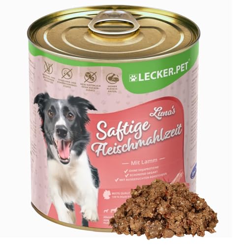 Lecker.Pet® 12 x 800 g Luna's Saftige Fleischmahlzeit mit Lamm Hundenassfutter | Hochwertiges Hundefutter | Reich an Proteinen & Mineralien | Getreidefrei & Glutenfrei | Ohne künstlichen Zuckerzusatz von Lyra Pet