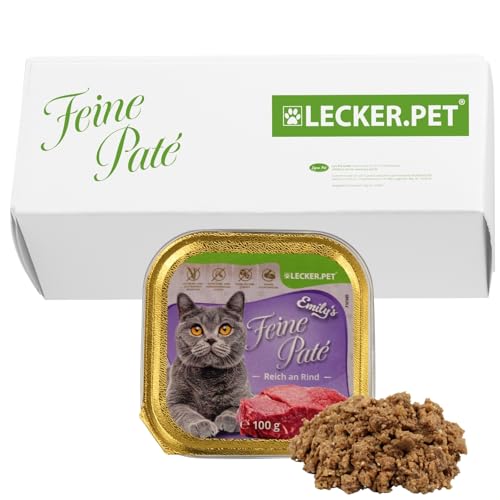 Lecker.Pet® | 17 x 100 g Emily's Feine Paté Reich an Rind Katzenfutter Vollnahrung | Nassfutter in praktischer Schale | Getreide- und Glutenfrei | Hochwertiges Futter | Reich an Proteinen & Mineralien von Lyra Pet