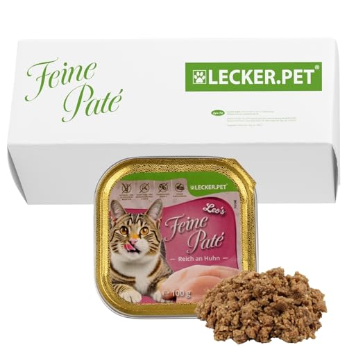 Lecker.Pet® | 17 x 100 g Leo's Feine Paté Reich an Huhn Katzenfutter Vollnahrung | Nassfutter in praktischer Schale | Getreidefrei & Glutenfrei | Hochwertiges Futter | Reich an Proteinen & Mineralien von Lyra Pet