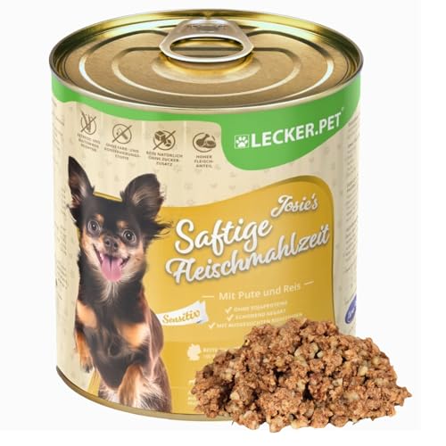 Lecker.Pet® | 18 x 800 g Josie's Saftige Fleischmahlzeit mit Pute & Reis Hundenassfutter | Hochwertiges Hundefutter | Reich an Mineralien | Getreidefrei & Glutenfrei | Ohne künstlichen Zuckerzusatz von Lyra Pet