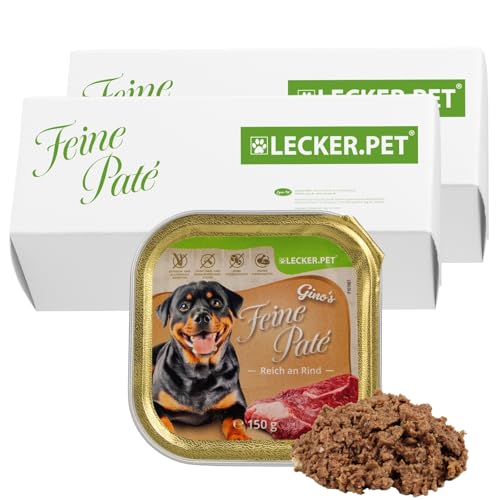 Lecker.Pet® | 22 x 150 g Gino's Feine Paté Reich an Rind Hunde Nassfutter | Hochwertiges Hundefutter | Natürlich & ohne Zuckerzusätze | Reich an Proteinen & Mineralien | Getreidefrei & Glutenfrei von Lyra Pet