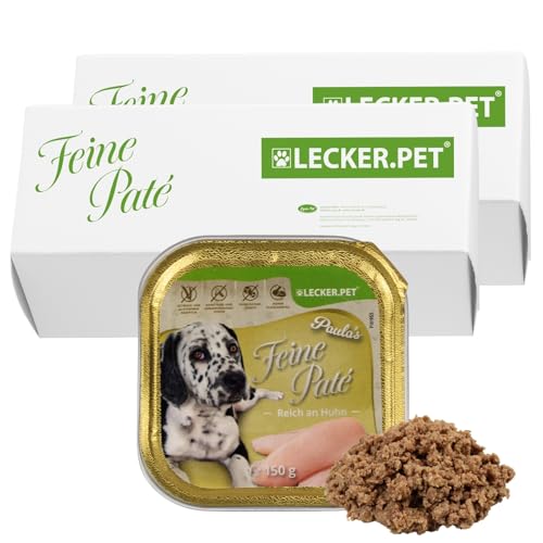Lecker.Pet® | 22 x 150 g Paula's Feine Paté Reich an Huhn Hunde Nassfutter | Hochwertiges Hundefutter | Natürlich & ohne Zuckerzusätze | Reich an Proteinen & Mineralien | Getreidefrei & Glutenfrei von Lyra Pet