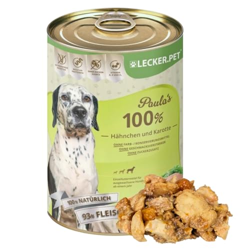 Lecker.Pet® 24 x 400 g Paula's 100% Hähnchen und Karotte Hunde Nassfutter | Hochwertiges Hundefutter | Ohne Zusatzstoffe | Reich an Proteinen & Mineralien | Getreidefrei & ohne Zuckerzusatz von Lyra Pet