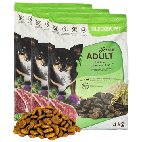 Lecker.Pet® | 3 x 4 kg Josie's Adult Lamm & Reis Hunde Trockenfutter Vollnahrung | Glutenfreies Hundefutter | Trockenvollnahrung für Erwachsene Hunde | Nährstoffreiche Proteinquelle von Lyra Pet