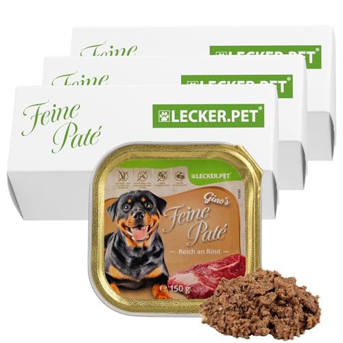 Lecker.Pet® | 33 x 150 g Gino's Feine Paté Reich an Rind Hunde Nassfutter | Hochwertiges Hundefutter | Natürlich & ohne Zuckerzusätze | Reich an Proteinen & Mineralien | Getreidefrei & Glutenfrei von Lyra Pet
