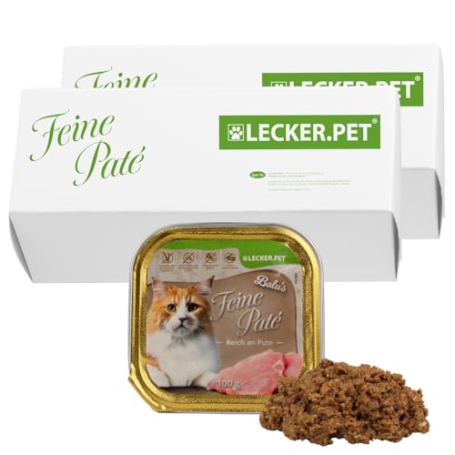 Lecker.Pet® | 34 x 100 g Balu's Feine Paté Reich an Pute Katzenfutter Vollnahrung | Nassfutter in praktischer Schale | Getreidefrei & Glutenfrei | Hochwertiges Futter | Reich an Proteinen & Mineralien von Lyra Pet