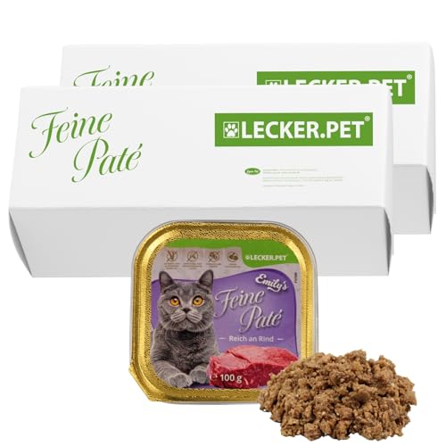Lecker.Pet® | 34 x 100 g Emily's Feine Paté Reich an Rind Katzenfutter Vollnahrung | Nassfutter in praktischer Schale | Getreide- und Glutenfrei | Hochwertiges Futter | Reich an Proteinen & Mineralien von Lyra Pet