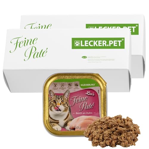 Lecker.Pet® | 34 x 100 g Leo's Feine Paté Reich an Huhn Katzenfutter Vollnahrung | Nassfutter in praktischer Schale | Getreidefrei & Glutenfrei | Hochwertiges Futter | Reich an Proteinen & Mineralien von Lyra Pet