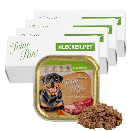 Lecker.Pet® | 44 x 150 g Gino's Feine Paté Reich an Rind Hunde Nassfutter | Hochwertiges Hundefutter | Natürlich & ohne Zuckerzusätze | Reich an Proteinen & Mineralien | Getreidefrei & Glutenfrei von Lyra Pet