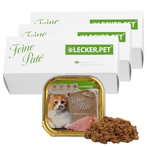 Lecker.Pet® | 51 x 100 g Balu's Feine Paté Reich an Pute Katzenfutter Vollnahrung | Nassfutter in praktischer Schale | Getreidefrei & Glutenfrei | Hochwertiges Futter | Reich an Proteinen & Mineralien von Lyra Pet