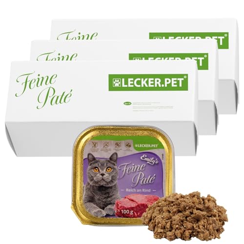 Lecker.Pet® | 51 x 100 g Emily's Feine Paté Reich an Rind Katzenfutter Vollnahrung | Nassfutter in praktischer Schale | Getreide- und Glutenfrei | Hochwertiges Futter | Reich an Proteinen & Mineralien von Lyra Pet