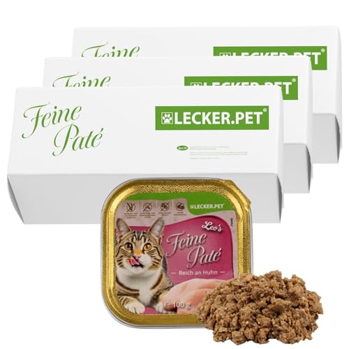 Lecker.Pet® | 51 x 100 g Leo's Feine Paté Reich an Huhn Katzenfutter Vollnahrung | Nassfutter in praktischer Schale | Getreidefrei & Glutenfrei | Hochwertiges Futter | Reich an Proteinen & Mineralien von Lyra Pet