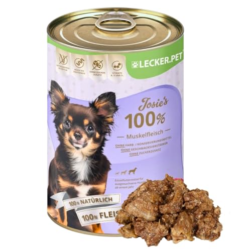 Lecker.Pet® | 6 x 400 g Josie's 100% Muskelfleisch Rind Hunde Nassfutter | Hochwertiges Hundefutter | Natürlich & ohne Zusatzstoffe | Reich an Proteinen & Mineralien | Getreidefrei & ohne Zucker von Lyra Pet