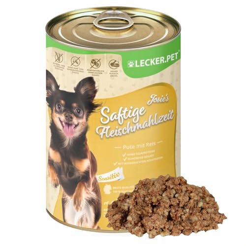 Lecker.Pet® | 6 x 400 g Josie's Saftige Fleischmahlzeit mit Pute & Reis Hundenassfutter | Hochwertiges Hundefutter | Reich an Mineralien | Getreidefrei & Glutenfrei | Ohne künstlichen Zuckerzusatz von Lyra Pet