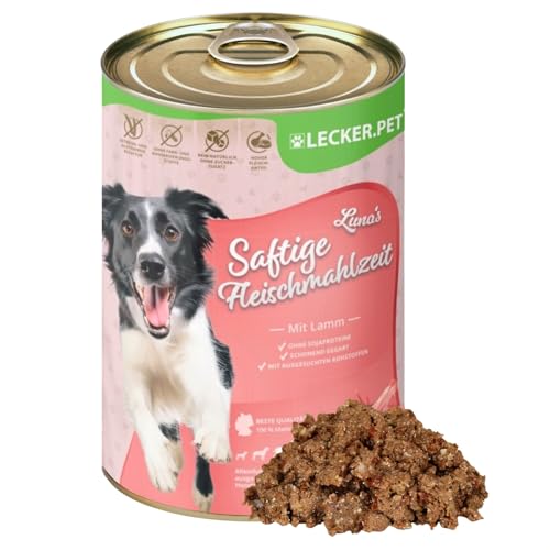 Lecker.Pet® | 6 x 400 g Luna's Saftige Fleischmahlzeit mit Lamm Hundenassfutter | Hochwertiges Hundefutter | Reich an Proteinen & Mineralien | Getreidefrei & Glutenfrei | Ohne künstlichen Zuckerzusatz von Lyra Pet