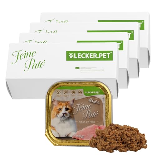 Lecker.Pet® | 68 x 100 g Balu's Feine Paté Reich an Pute Katzenfutter Vollnahrung | Nassfutter in praktischer Schale | Getreidefrei & Glutenfrei | Hochwertiges Futter | Reich an Proteinen & Mineralien von Lyra Pet